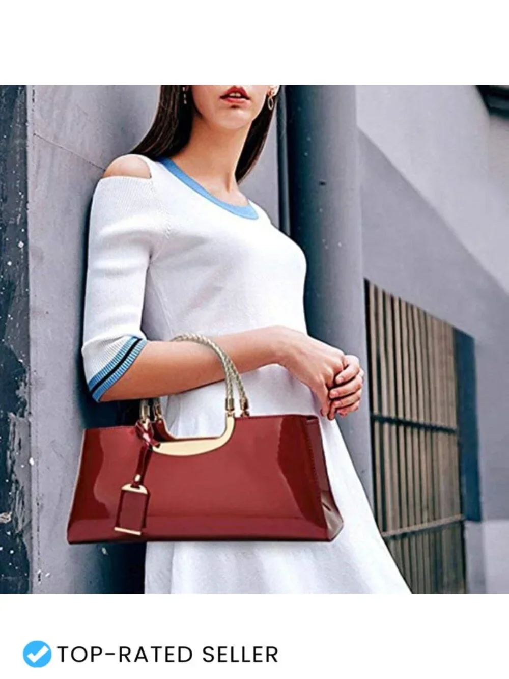 Patent Leather Structured Shoulder Handbag Women Evening Party Satchel